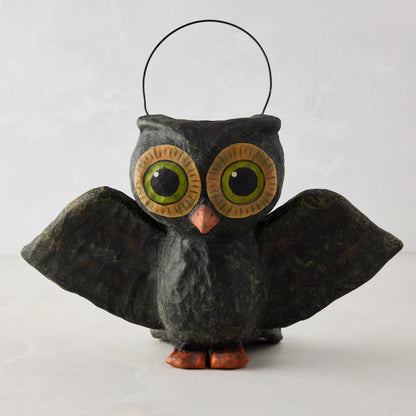 Flying Owl Papier-Mâché Halloween Candy Bucket