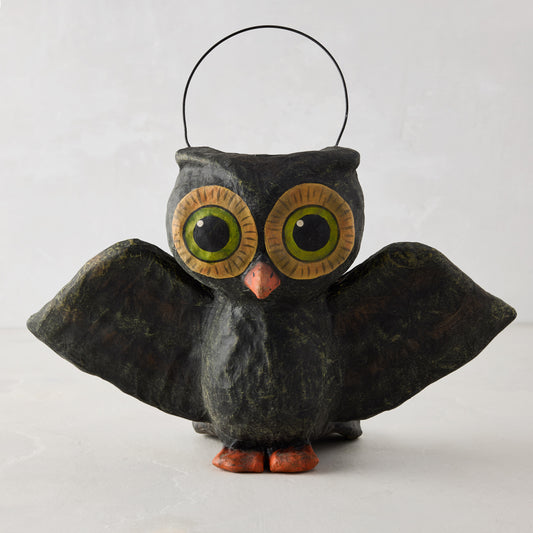 Flying Owl Papier-Mâché Halloween Candy Bucket
