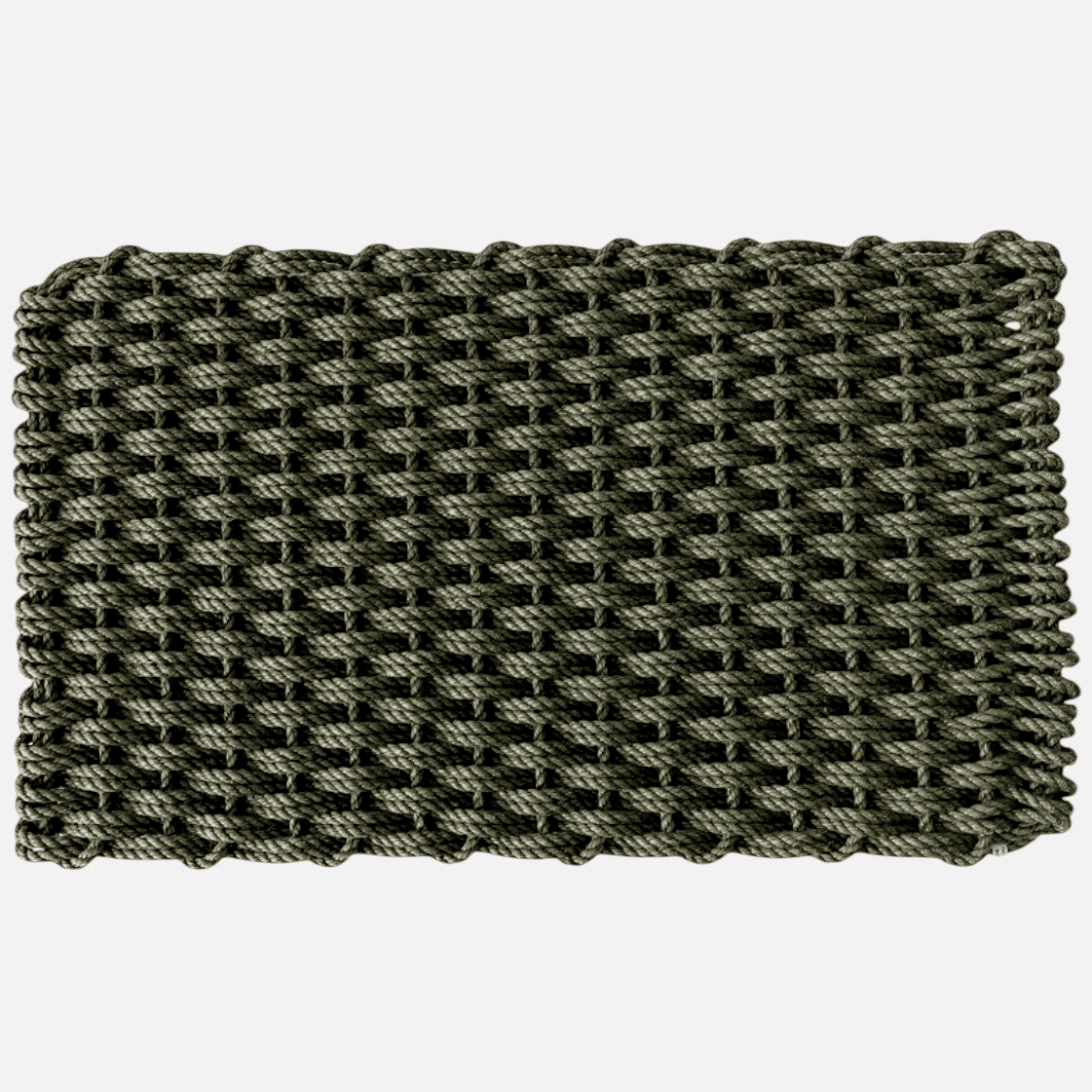 Rectangular forest green handwoven rope doormat with a durable braided texture for all-weather outdoor use.