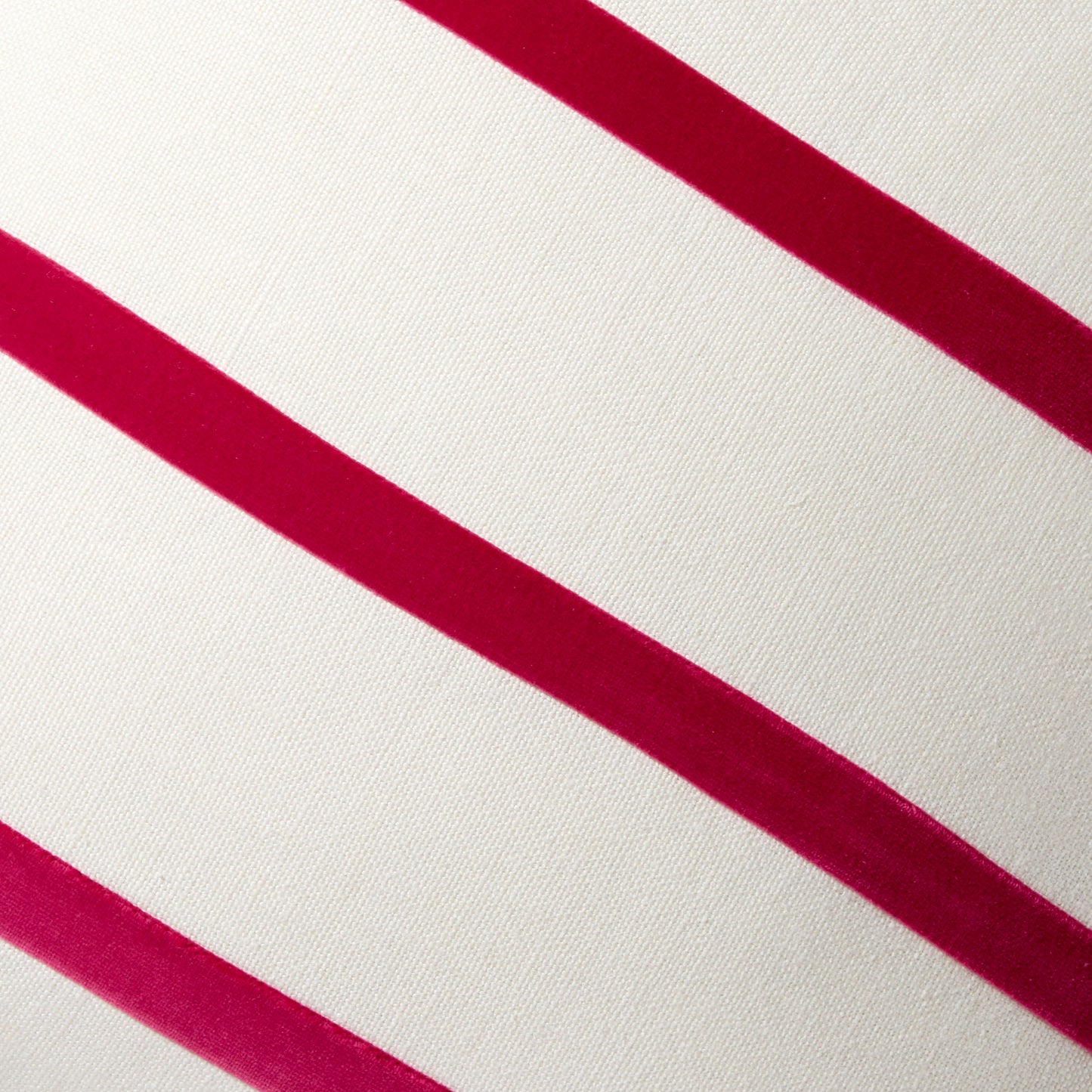 Fuchsia pink velvet stripes on an ivory Belgian linen pillow, 22" square.