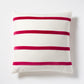 Fuchsia pink velvet stripes on an ivory linen square throw pillow.