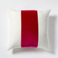 Fuchsia pink velvet and cream linen stripe pillow, 22" square.