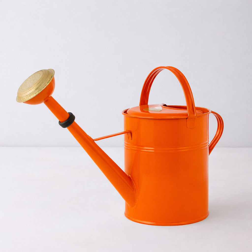 HG Garden 9 Liter orange zinc watering can with brass rose.