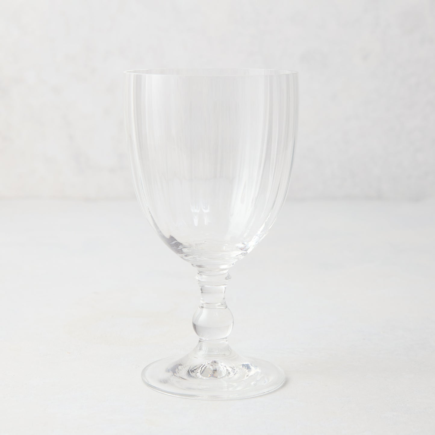 Clear Georgia Eco-Crystal stemmed wine glass, 12oz, with ribbed bowl and round stem detail.