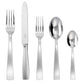 Gio Ponti 5-piece stainless steel flatware set with mirror finish: table fork, knife, dessert fork, spoons.