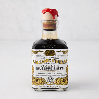 Giuseppe Giusti Gold Medal Balsamic Vinegar, 8.4oz bottle with red wax seal and gold label.