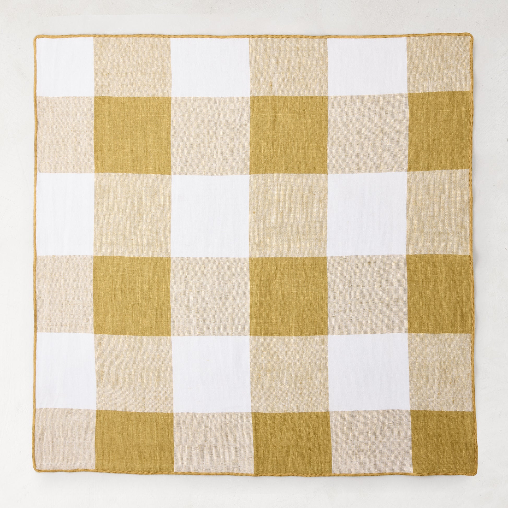 Goldenrod Buffalo Check Linen Napkin, 20"x20", gold yellow and white plaid, woven linen fabric.