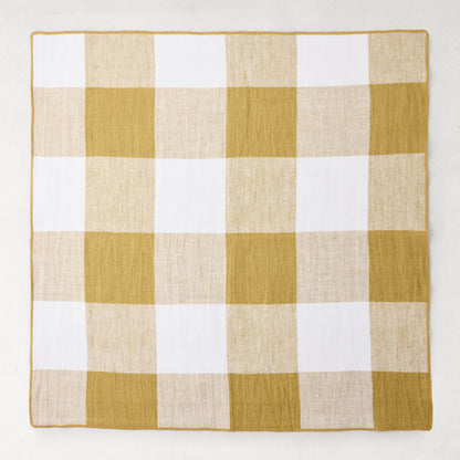 Goldenrod Buffalo Check Linen Napkin, 20"x20", gold yellow and white plaid, woven linen fabric.