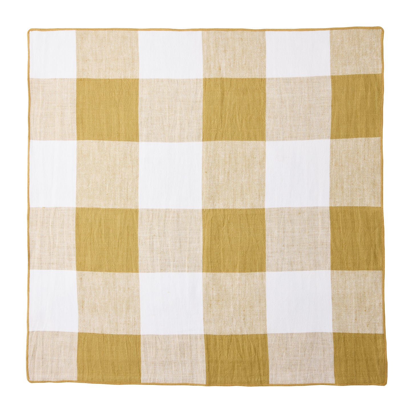 Goldenrod Buffalo Check Linen Napkin, 20"x20", gold yellow and white plaid pattern.