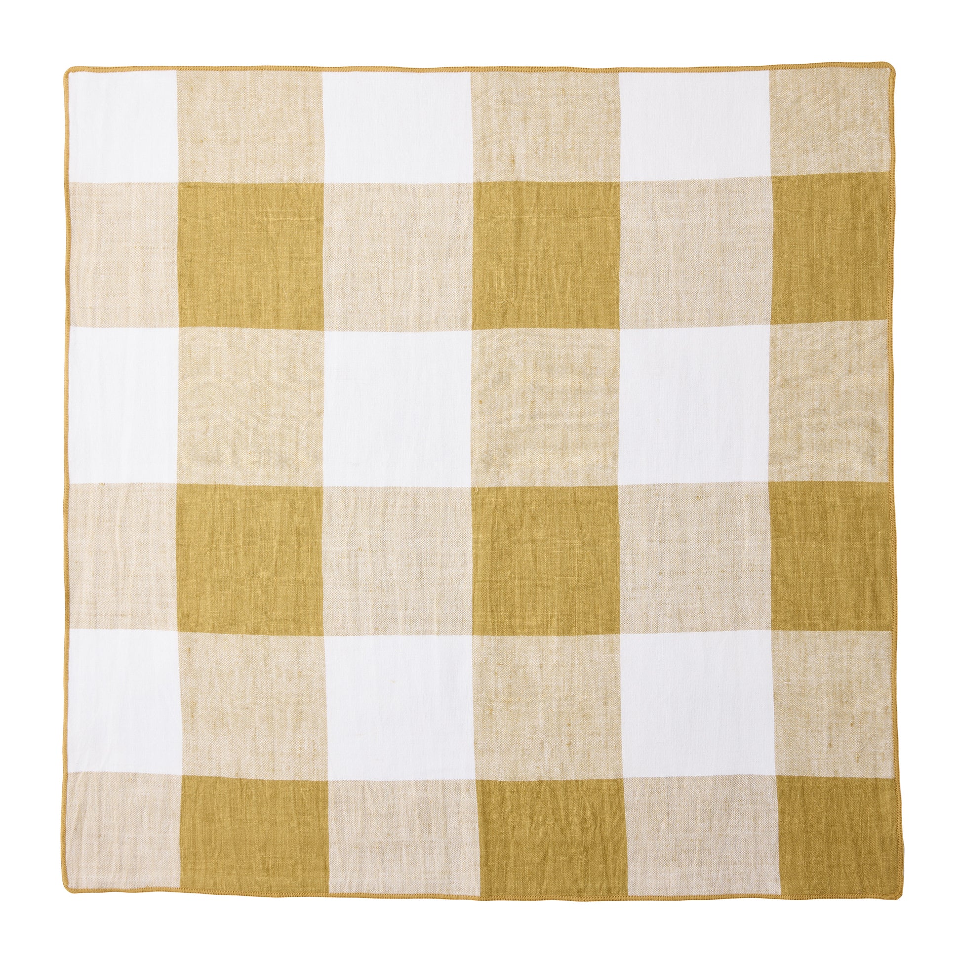 Goldenrod Buffalo Check Linen Napkin, 20"x20", gold yellow and white plaid pattern.