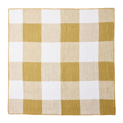 Goldenrod Buffalo Check Linen Napkin, 20"x20", gold yellow and white plaid pattern.