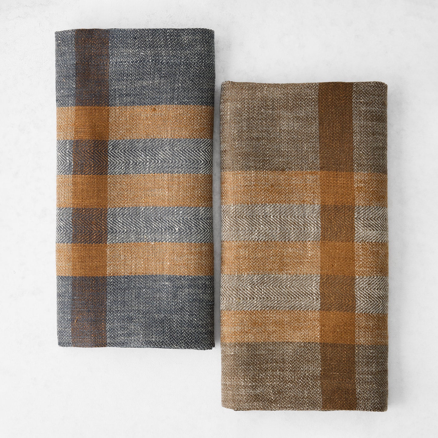 Graphite and Brown Marken Plaid Linen Napkin