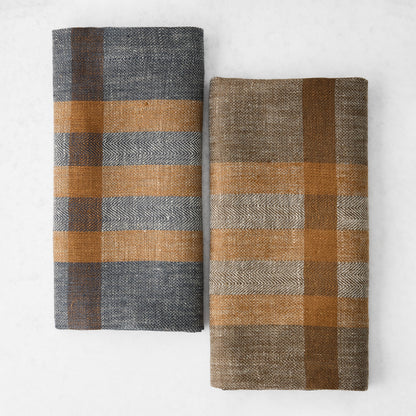 Graphite and Brown Marken Plaid Linen Napkin