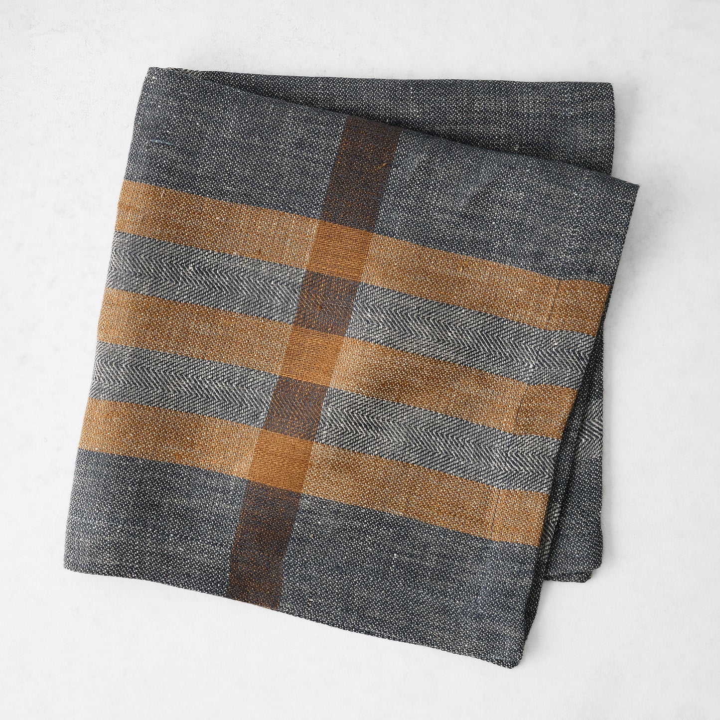 Graphite and Brown Marken Plaid Linen Napkin