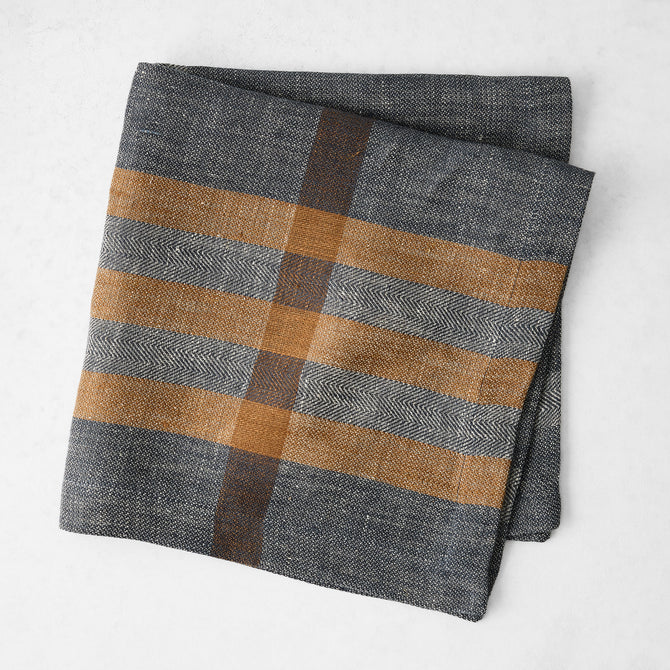 Graphite and Brown Marken Plaid Linen Napkin