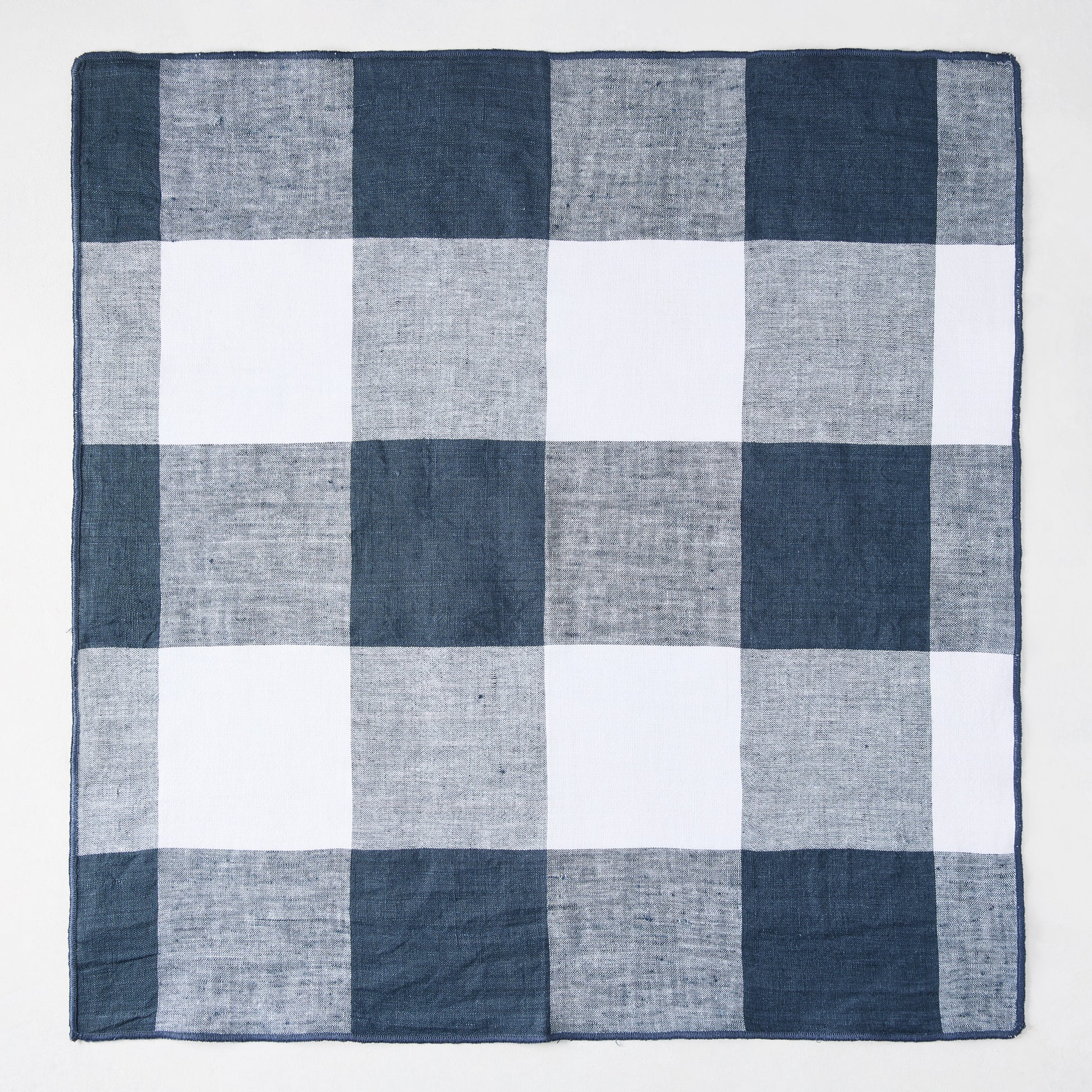 Graphite Blue Buffalo Check Napkin, 20" square, linen and cotton blend.