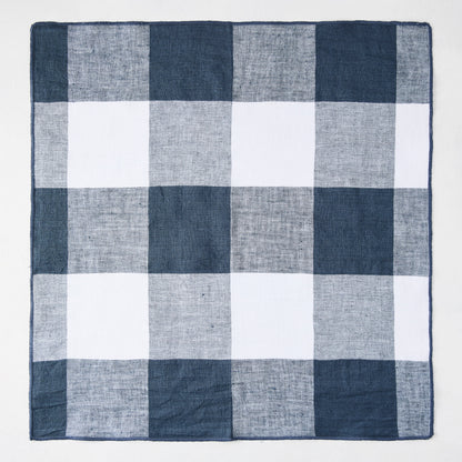 Graphite Blue Buffalo Check Napkin, 20" square, linen and cotton blend.
