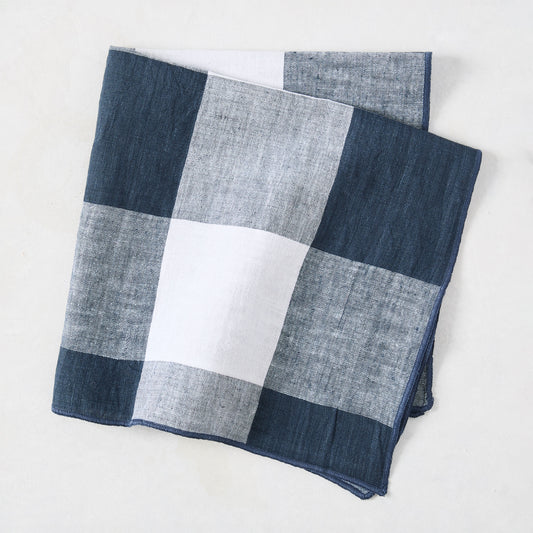 Graphite Blue Buffalo Check Napkin, 20" square, linen-cotton blend, folded.