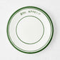 Green ceramic "Bon Appetit" salad plate, 7.8"Dia, with three green lines.