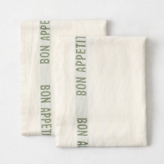 Green "Bon Appetit" Hand Towels, Set of 2