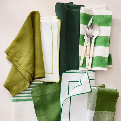 Green Hampton Cotton Stripe Napkin, 22" square, with bold green and white stripes.