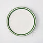 7" ceramic appetizer plate with a hand-painted deep green double border.