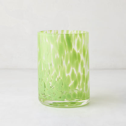 Green Spotted Double Old Fashioned Glass, 12oz, clear glass with bright green spots.