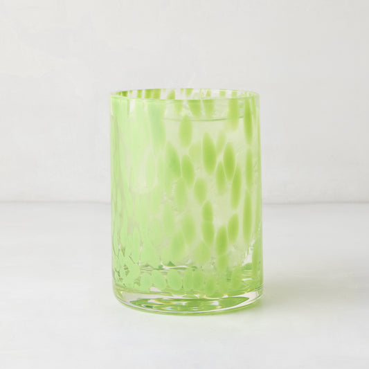 Green Spotted Double Old Fashioned Glass, clear glass with bright green spots, 12oz, 3"Dia x 4.25"H.
