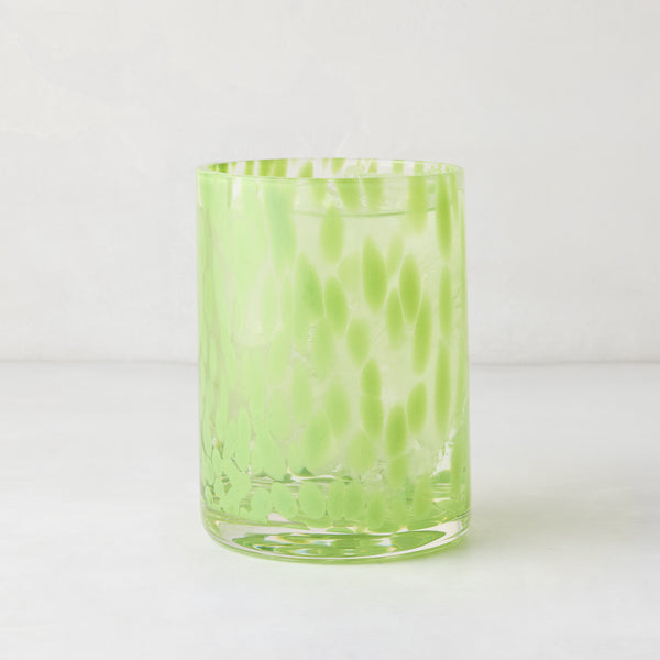 Green Spotted Double Old Fashioned Glass, clear glass with bright green spots, 12oz, 3"Dia x 4.25"H.