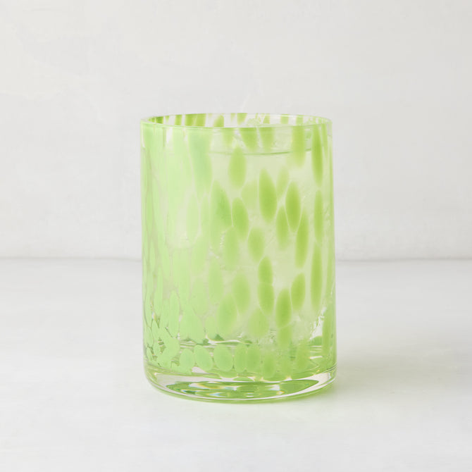 Green Spotted Double Old Fashioned Glass, clear glass with bright green spots, 12oz, 3"Dia x 4.25"H.