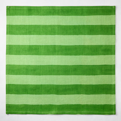 Green Tonal Hampton Stripe Cotton Napkin, 22" square, with bold two-toned green horizontal stripes.