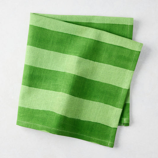 Folded Green Tonal Hampton Stripe Cotton Napkin, 22" square.