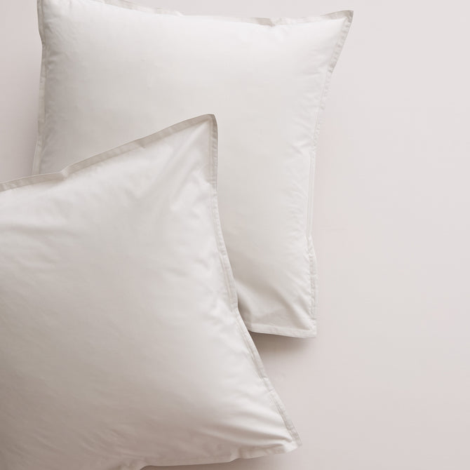 Two Grey Italian Percale Euro Shams with envelope closures, made of long staple cotton.