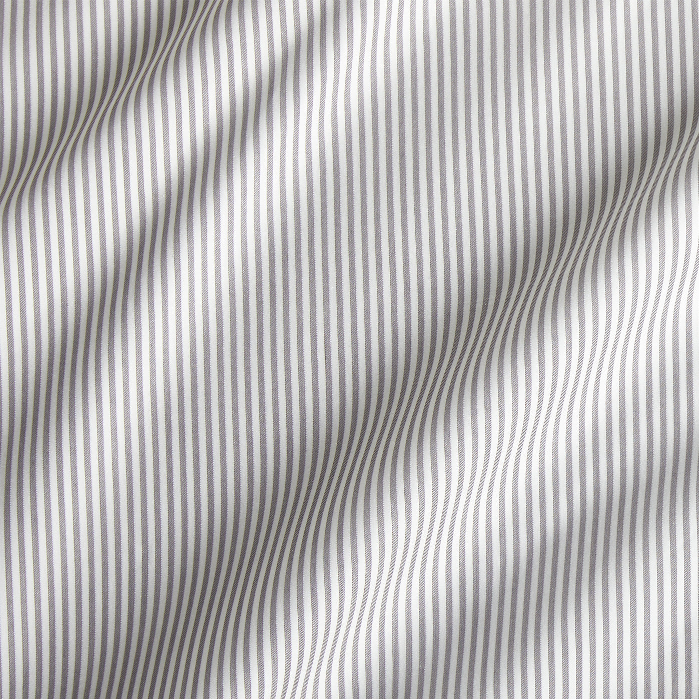 Grey Stripe Cotton-Chambray Sheet Set, soft fabric with thin vertical grey and white stripes.
