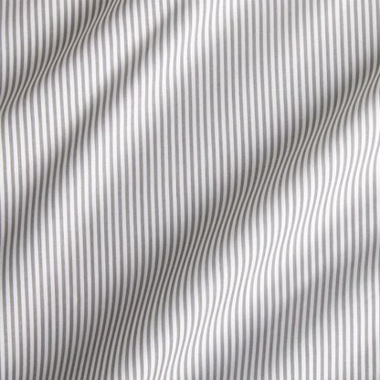 Grey Stripe Cotton-Chambray Sheet Set, soft fabric with thin vertical grey and white stripes.