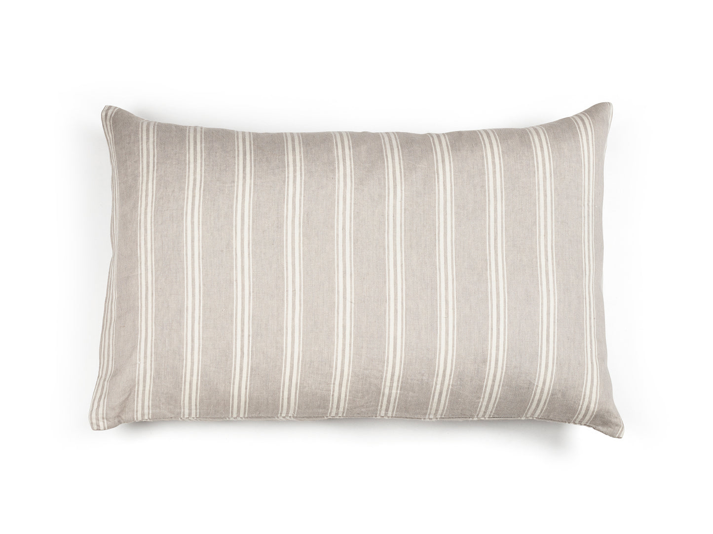 Guest House Stripe Linen Pillow Sham, oyster and light grey vertical stripes, Belgian flax linen.