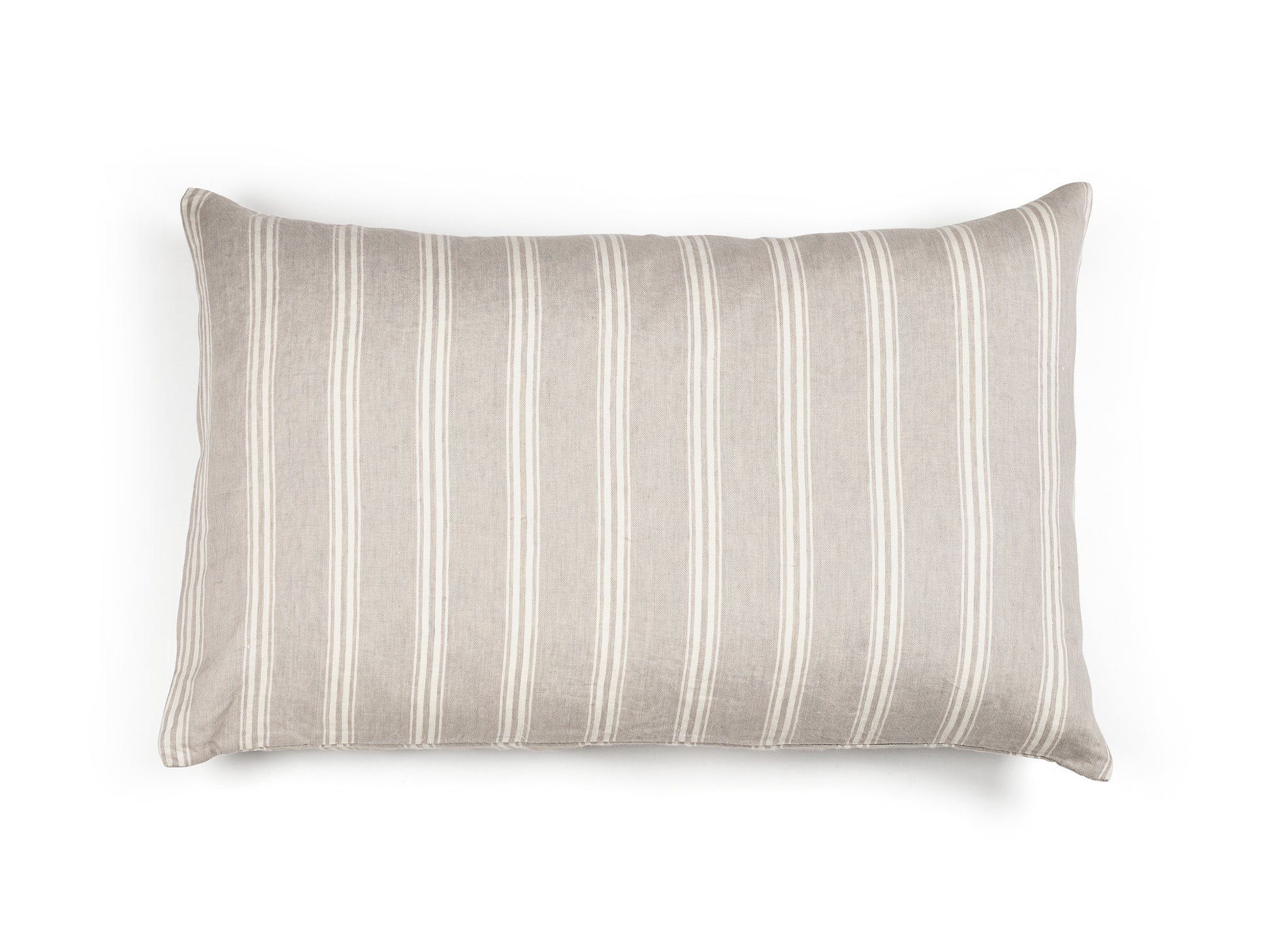 Guest House Stripe Linen Pillow Sham, oyster and light grey vertical stripes, Belgian flax linen.