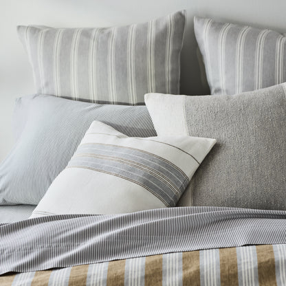 Guest House Stripe Linen Pillow Sham in oyster and light grey stripes, made of Belgian flax linen.