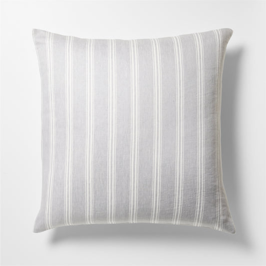 Guest House Stripe Linen Pillow Sham with oyster and light grey vertical stripes.