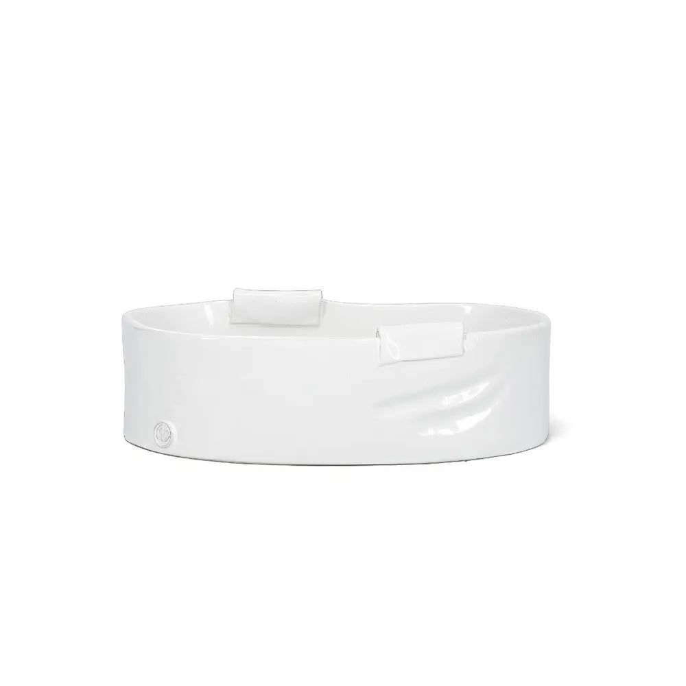 Handmade creamy white ceramic baker 4696, small, with organic shape and subtle texture.