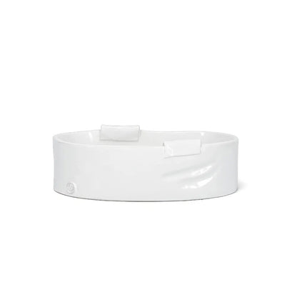 Handmade creamy white ceramic baker 4696, small, with organic shape and subtle texture.