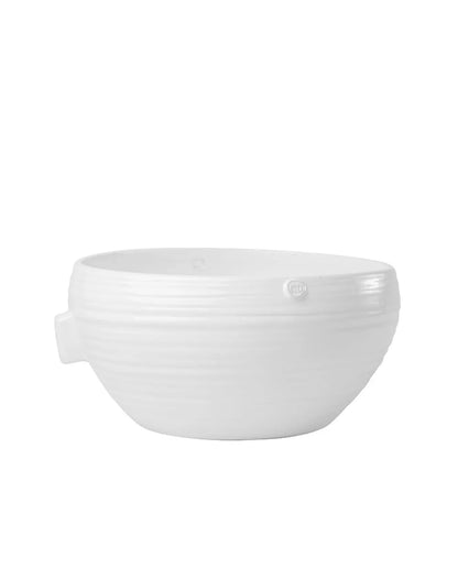 Handmade Montes Doggett ceramic bowl, creamy white glaze, ribbed texture, 11.5"D x 5.5"H.