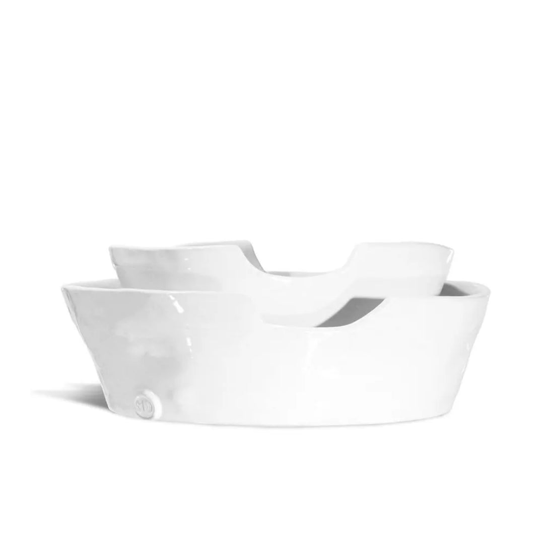 Set of 2 handmade white ceramic bowls by Montes Doggett, organic shapes, 6.5"DIA x 14"H.