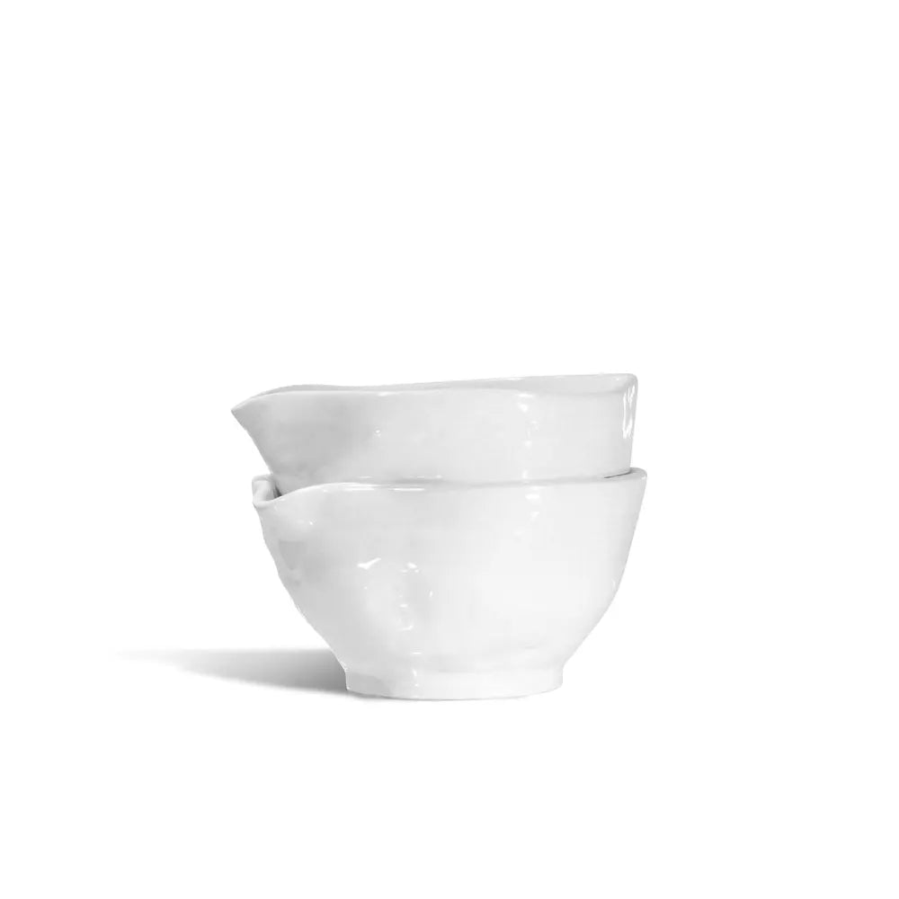 Set of two handmade Montes Doggett ceramic bowls, creamy white glaze, organic shape, 6.5"Dia x 3.5"H.
