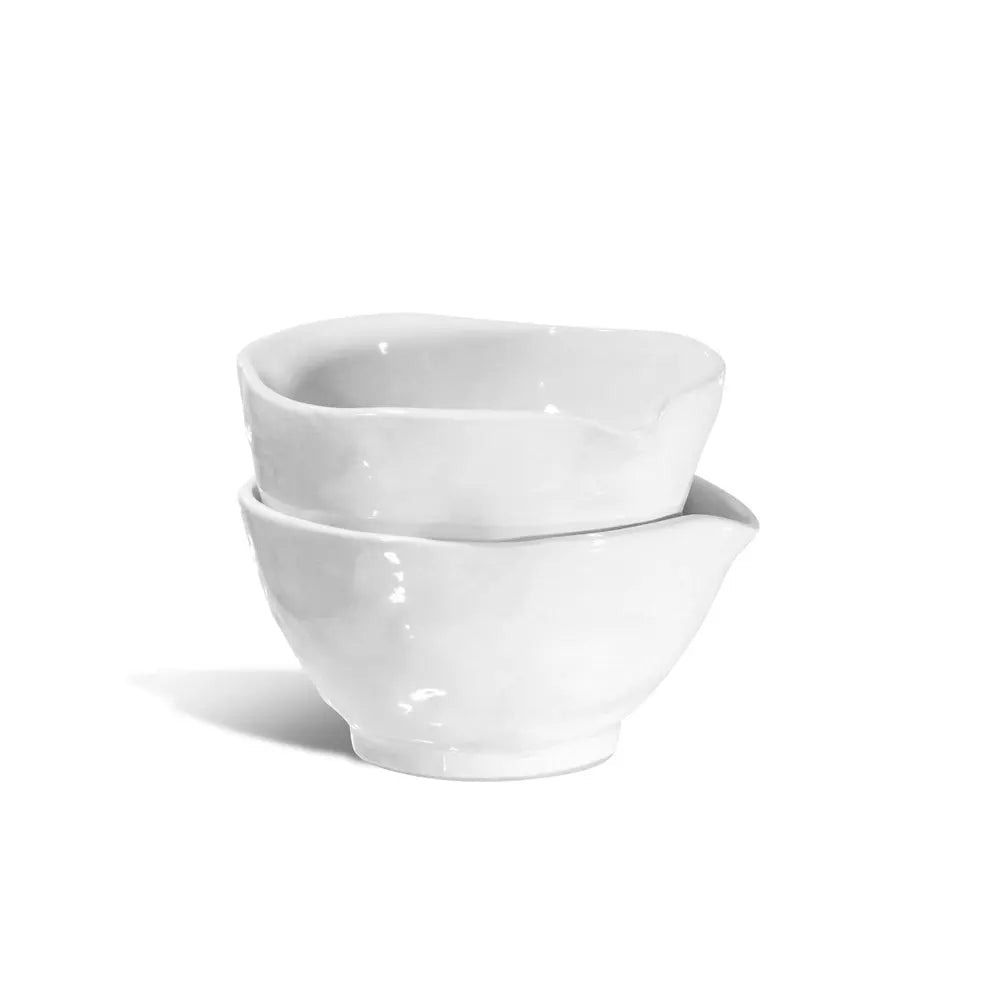 Set of two handmade Montes Doggett ceramic bowls, creamy white glaze, 6.5"Dia x 3.5"H.