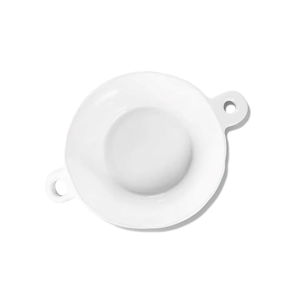 White ceramic bowl with two small handles, Montes Doggett 5285-L.