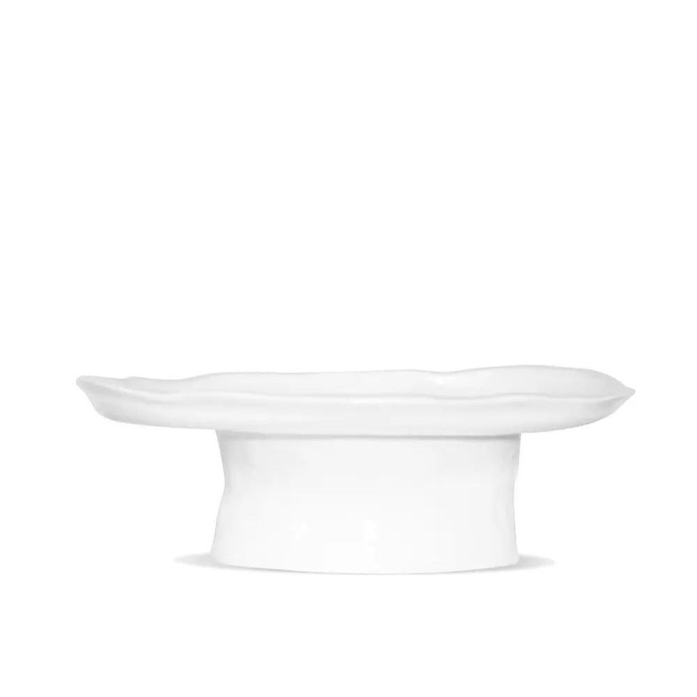 Handmade Montes Doggett small ceramic cake stand, creamy white glaze, organic design, 11"Dia x 4"H.