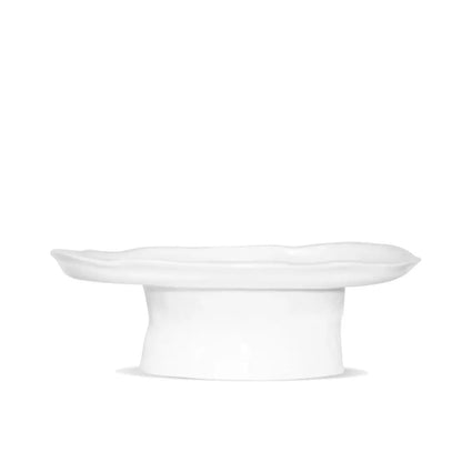 Handmade Montes Doggett small ceramic cake stand, creamy white glaze, organic design, 11"Dia x 4"H.