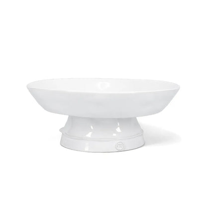 Handmade Montes Doggett ceramic catchall bowl, creamy white glaze, 12.5"D x 4.75"H, pedestal base.
