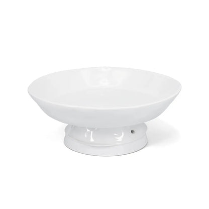 Handmade Montes Doggett creamy white ceramic catchall bowl on a pedestal, 12.5"D x 4.75"H.